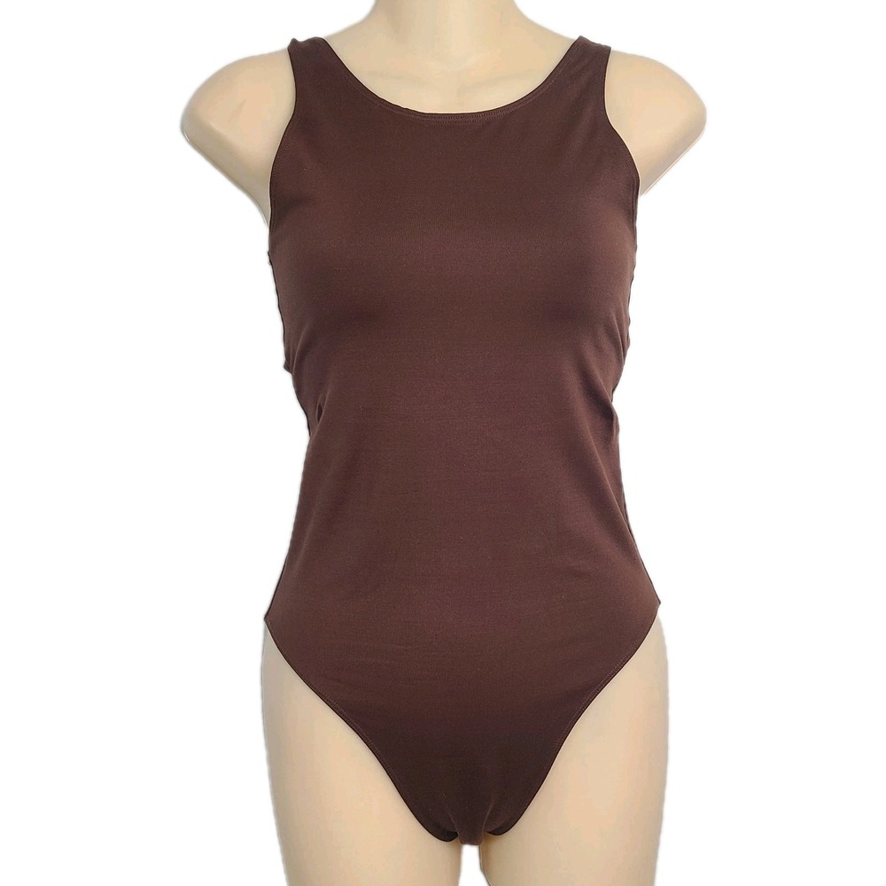 Reformation EcoStretch‎ Cutout One Piece Bodysuit High Rise One Shoulder Brown S